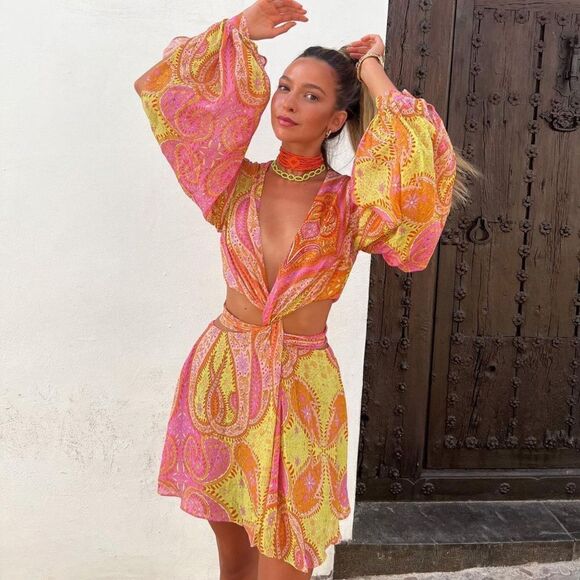 Zara Cut Out Printed Dress New - Picture 12 of 13